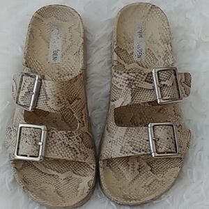 Beige Snakeskin Slide Sandals